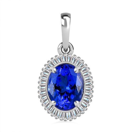 AAAA Tansanit, Weißer Diamant Anhänger 950 Platin ca. 1,86 ct. image number 0