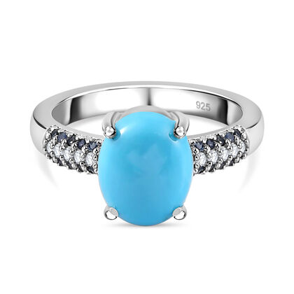 Nat&uuml;rlicher Sleeping Beauty T&uuml;rkis, blauer Saphir und Zirkon Solit&auml;r-Ring, 925 Silber platiniert (Gr&ouml;&szlig;e 20.00) ca. 2,06 ct
