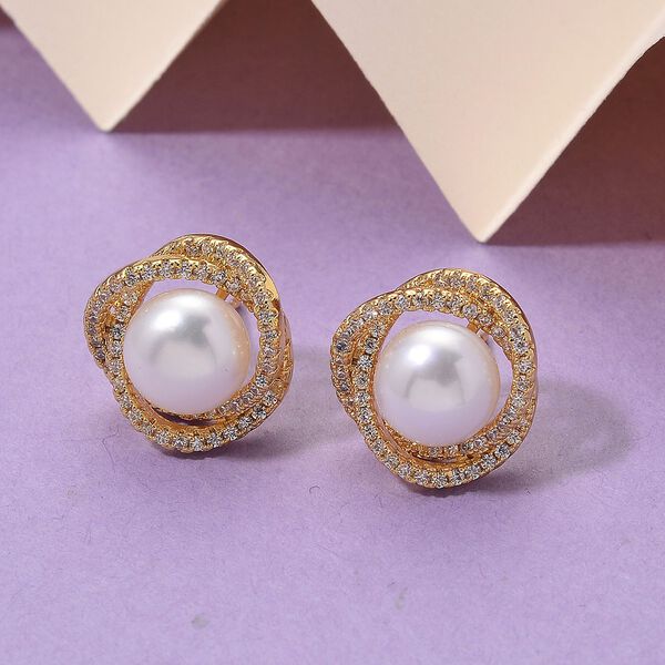 Wei&szlig;er Zirkonia und S&uuml;&szlig;wasserperle Ohrringe und Anh&auml;nger mit 50+5cm Kette image number 9