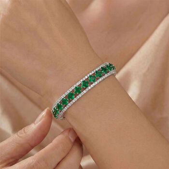 Gr&uuml;ner Zirkonia, Wei&szlig;er Zirkonia Armreif, Flexibles (ca. 18-19 cm) Nickelfreies Messing