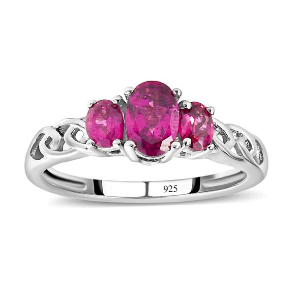 Rhodolith Granat-Trilogie-Ring, 925 Silber platiniert, 1,02 ct. image number 4