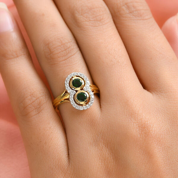 Natürlicher Chromdiopsid und Zirkon Ring 925 Silber vergoldet  ca. 0,98 ct image number 3