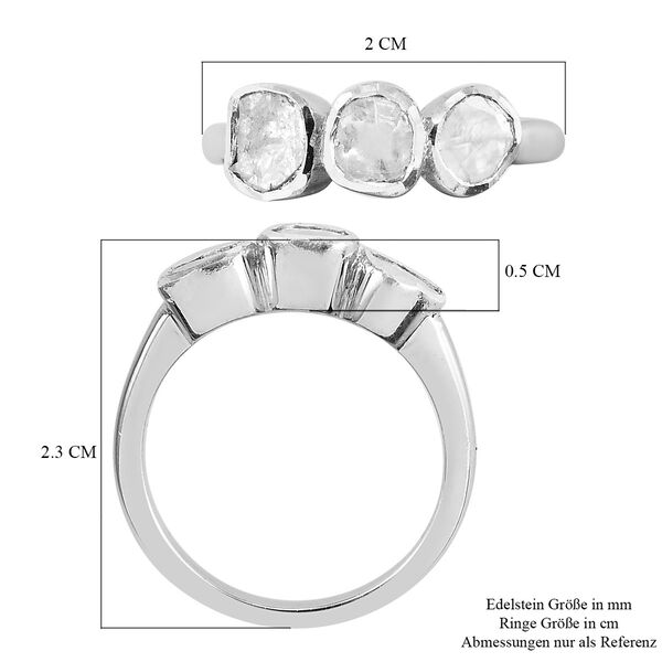 Handgearbeiteter Polki Diamant 3 Stein Ring 925 Silber Platin-&Uuml;berzug image number 5