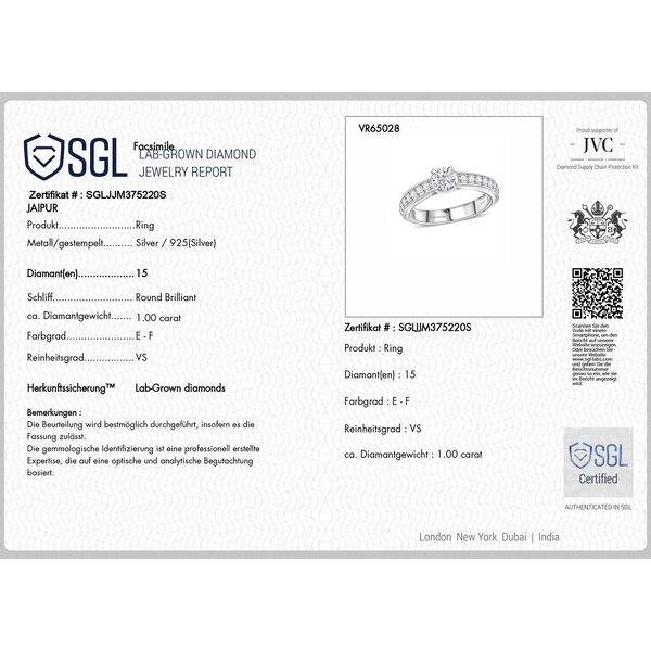 LUXURIANT SGL zertifizierter VS-EF Labor Diamant Ring - 1 ct. image number 8