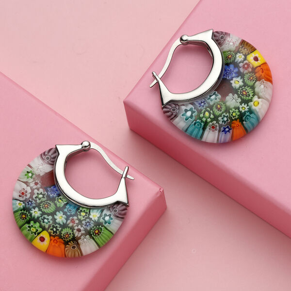 Murano-Stil Glas, mehrfarbige Glas-Ohrringe, Edelstahl image number 2