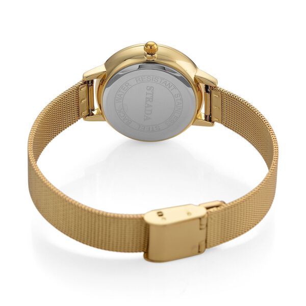 STRADA Uhr mit Japanischem PC21S Werk, Edelstahl-Mesharmband Goldfarben, florales Zifferblatt Gelb mit Wei&szlig;em Kristall image number 7