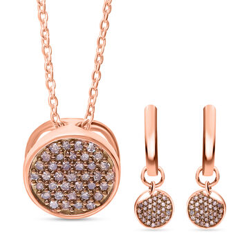 2er Set - Nat&uuml;rlicher Champagner Diamant Anh&auml;nger mit Kette und Ohrringe, 925 Silber Ros&eacute;gold Vermeil ca. 0.50 ct