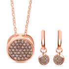 2er Set - Natürlicher Champagner Diamant Anhänger mit Kette und Ohrringe, 925 Silber Roségold Vermeil ca. 0.50 ct