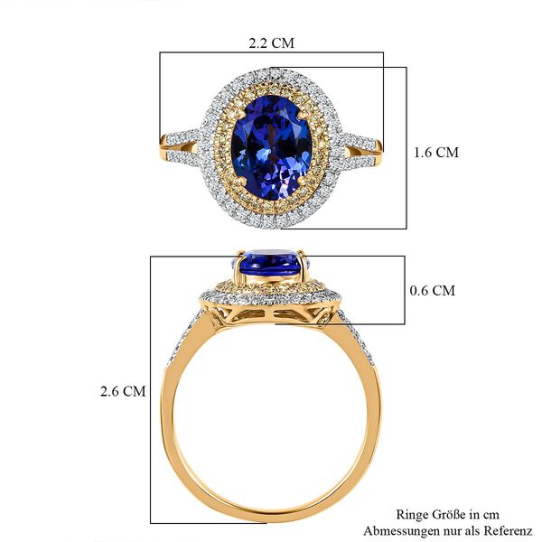AAA Tansanit, nat&uuml;rlicher gelber und wei&szlig;er Diamant-Halo-Ring - 2,59 ct. image number 5