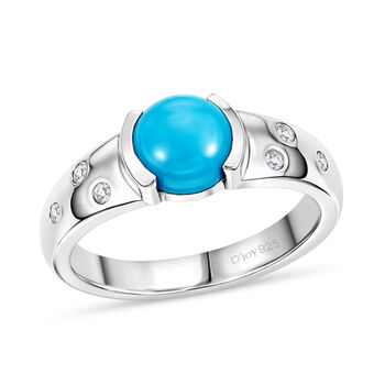 D'Joy Sleeping Beauty T&uuml;rkis, Moissanit Ring 925 Silber platiniert (Gr&ouml;&szlig;e 19.00) ca. 1,35 ct