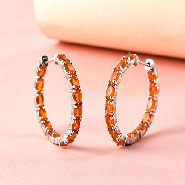 Salamanca Feueropal-Creolen, 925 Silber platiniert, ca. 4.09 ct image number 2