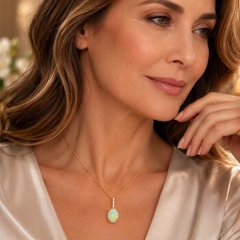 LUXORO zertifizierter und gepr&uuml;fter AAA nat&uuml;rlicher, &auml;thiopischer Welo Opal und GH-I2 Diamant Anh&auml;nger mit 45cm Kette in 417 Gelbgold - 6,96 ct.