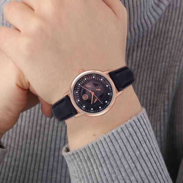 Strada - Japanisches Uhrwerk, weißer Kristall, 23 cm, rosévergoldet, brauner Riemen image number 2