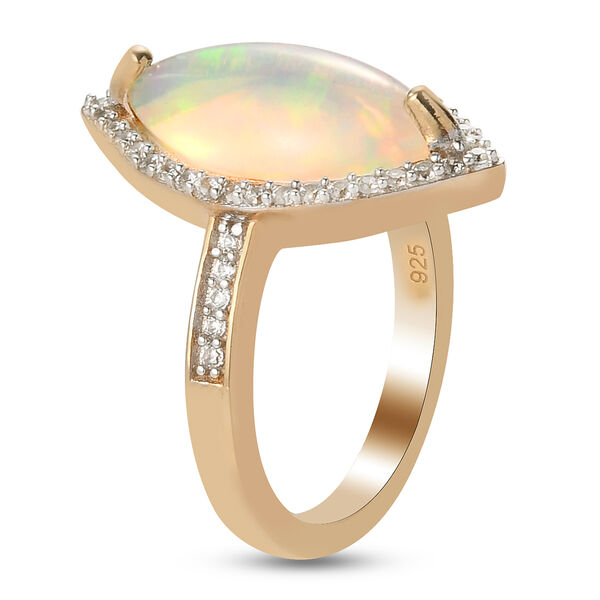 Nat&uuml;rlicher &Auml;thiopischer Opal und Zirkon Halo Ring 925 Silber Gelbgold Vermeil image number 5