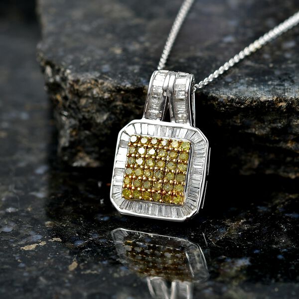 D'Joy gelber und wei&szlig;er Diamant Anh&auml;nger mit 50cm Kette - 1 ct. image number 2