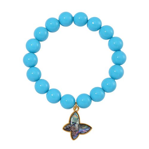 Sleeping Beauty Türkis farbe Muschelperle, Abalone Muschel Armband BR-Stretch Standard gelb vergoldet image number 0