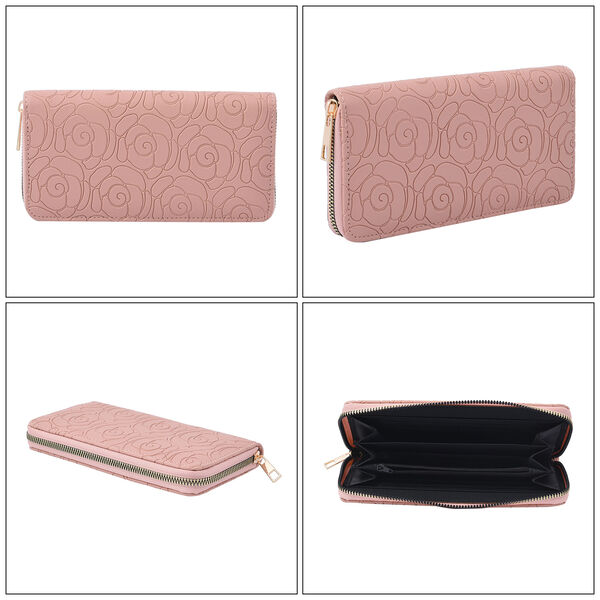 Lange Brieftasche aus naturfreundlichem Kunstleder, 19x2.5x10cm, florales Muster, rosa image number 4