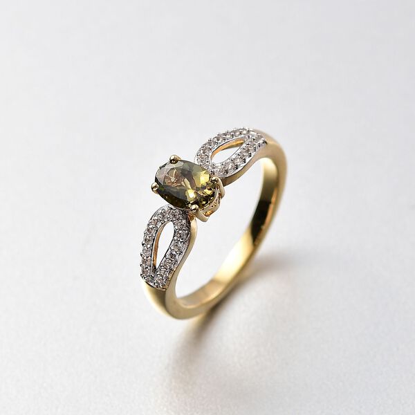 Nat&uuml;rlicher goldener Tansanit, Wei&szlig;er Zirkon Ring 925 Silber 750 Gelbgold Vermeil (Gr&ouml;&szlig;e 19.00) ca. 0.87 ct image number 2