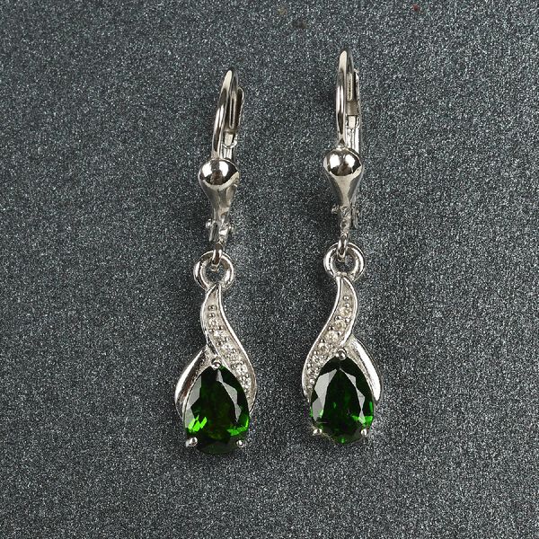 nat&uuml;rlicher Chromdiopside und Zirkon Ohrringe 925 Silber platiniert ca. 1,31 ct image number 2
