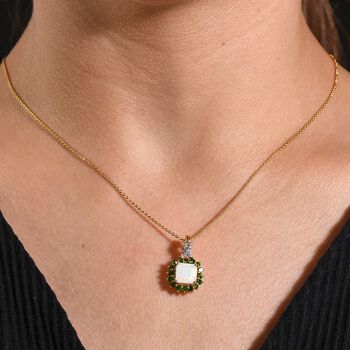 D'Joy Nat&uuml;rlicher, &auml;thiopischer Welo Opal, Chromdiopsid und Moissanit Anh&auml;nger mit 50cm Kette - 1,63 ct.