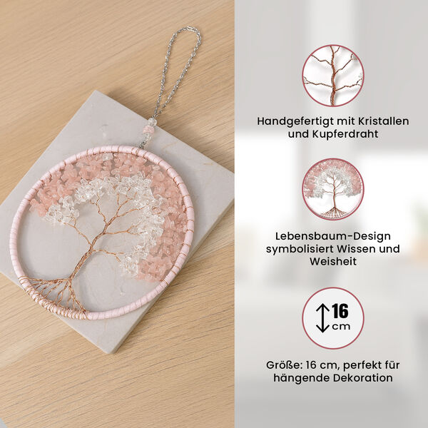 Handgefertigter Traumf&auml;nger mit Rosenquarz aus Kupferdraht, 16 cm, Rosa image number 3