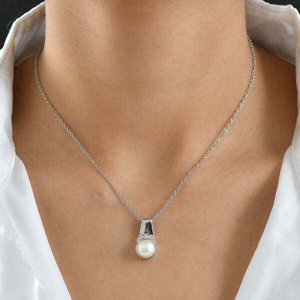 EverTrue S&uuml;&szlig;wasser Perle und Zirkon Anh&auml;nger mit 50cm Kette in Silberton image number 3