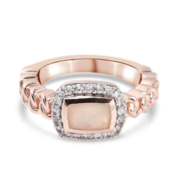 Nat&uuml;rlicher, &auml;thiopischer Opal und Zirkon-Ring, 925 Silber Ros&eacute;gold-&Uuml;berzug (Gr&ouml;&szlig;e 16.00) ca. 0,96 ct