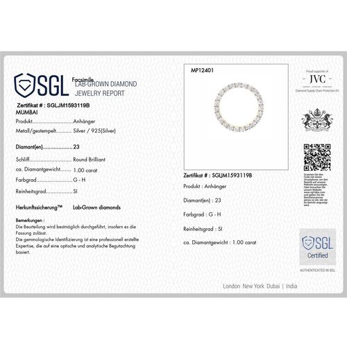 LUXURIANT DIAMOND -  Lab Grown Diamant SI-GH SGL zertifiziert Anhänger 925 Silber Gelbgold Vermeil ca. 1.00 ct image number 5