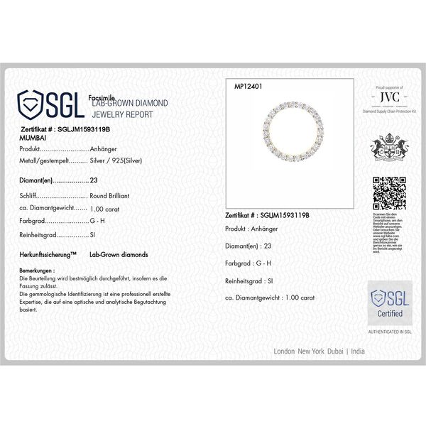 LUXURIANT DIAMOND -  Lab Grown Diamant SI-GH SGL zertifiziert Anh&auml;nger 925 Silber Gelbgold Vermeil ca. 1.00 ct image number 5