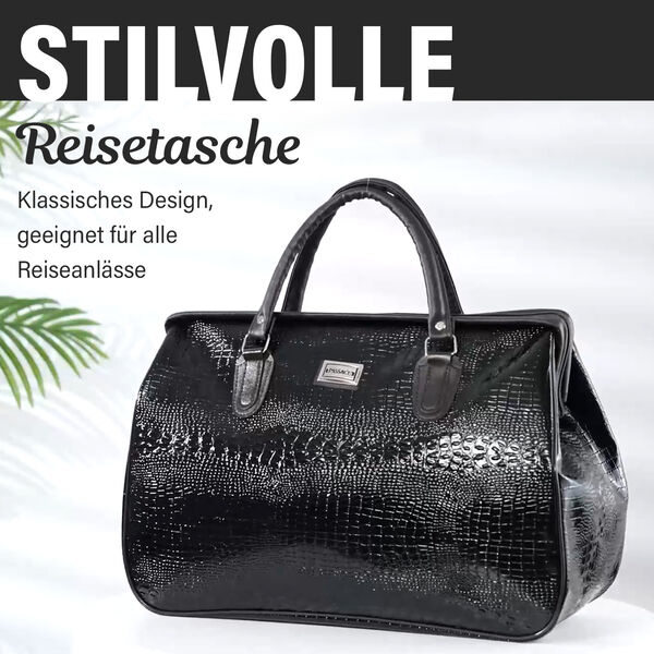 PASSAGE Weekender Reisetasche mit Korkodilpr&auml;gung, Schwarz image number 1