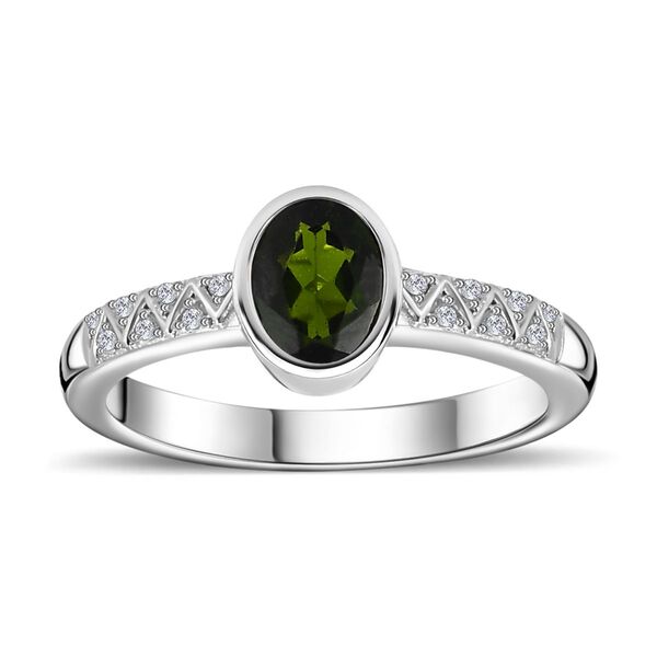 Nat&uuml;rlicher Chromdiopsid, Wei&szlig;er Zirkon Ring 925 Silber platiniert (Gr&ouml;&szlig;e 17.00) ca. 0,90 ct image number 4