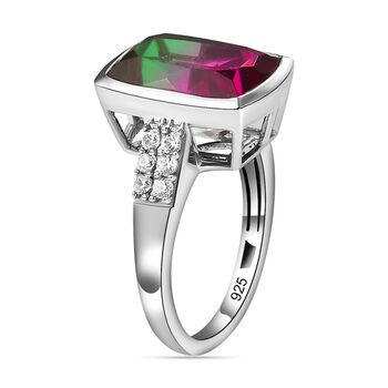 Wassermelonen-Quarz-Triplett und wei&szlig;er Zirkon-Ring, 925 Silber platiniert  ca. 7,44 ct