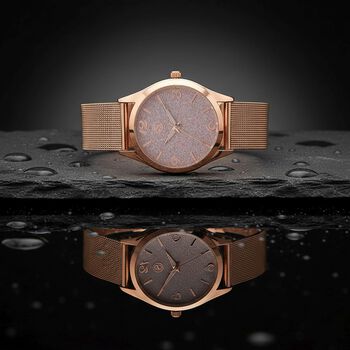 STRADA Stardust Dial Uhr mit japanischem Uhrwerk und ros&eacute;goldfarbenem 316L Edelstahl -Mesh-Armband