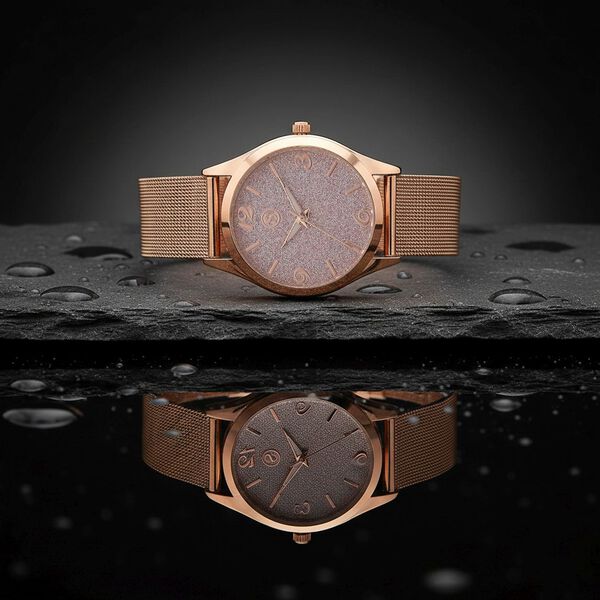 STRADA Stardust Dial Uhr mit japanischem Uhrwerk und ros&eacute;goldfarbenem 316L Edelstahl -Mesh-Armband image number 2