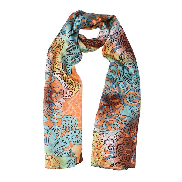 LA MAREY - 100% nat&uuml;rlicher, bedruckter Maulbeerseiden-Schal in Geschenkbox, 110x180 cm, Orange&nbsp; image number 4