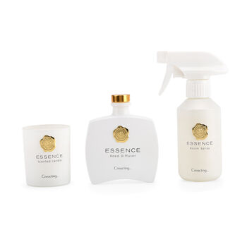 3er-Kerzenset mit Duftst&auml;bchen und Raumspray, Wei&szlig;, 5% Parf&uuml;manteil, Raumspray 100ml, Duftkerze im wei&szlig;en Glas mit 100g Paraffinwachs, Duftnote: Tropische Fr&uuml;chte
