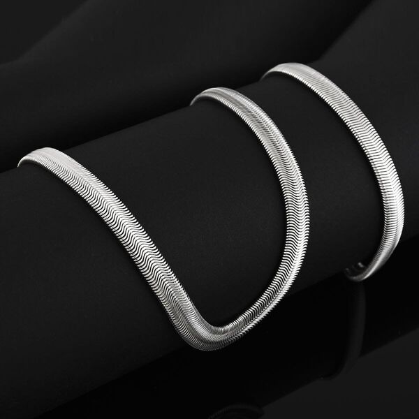 2er Set - Gliederkettendesign Armband und Halskette, Edelstahl, Silberfarben image number 1
