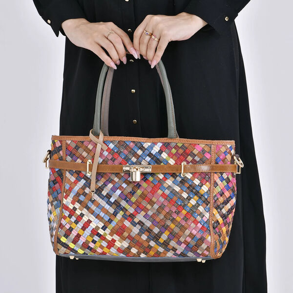 Chaos by Elsie - 100% Echtleder gewebter Tasche mit RFID schutz, 35x24x15 cm, matt image number 3