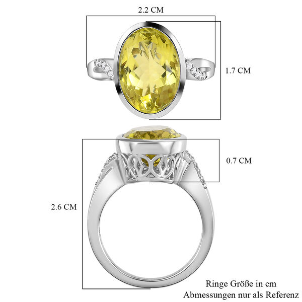 Ouro Verde-Quarz und weißer Zirkon-Ring, 925 Silber platiniert  ca. 5,77 ct image number 7