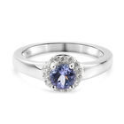 Tansanit und Zirkon Ring 925 Silber platiniert (Größe 16.00) ca. 0,80 ct