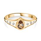 AA Natürlicher goldener Tansanit, Weißer Zirkon Ring, 925 Silber Gelbgold Vermeil (Größe 19.00) ca. 0.52 ct