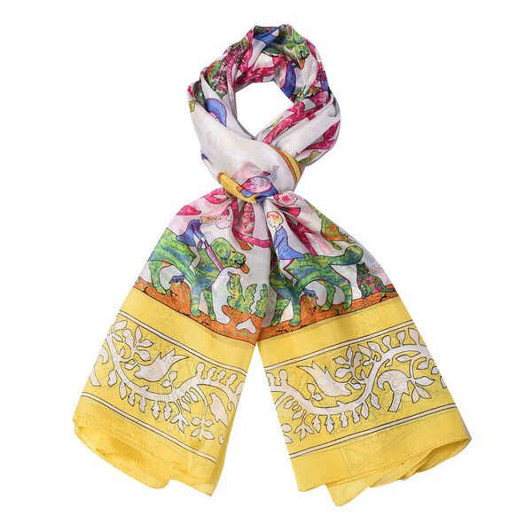 LA MAREY: Bedruckter Schal aus 100% Maulbeerseide, in Geschenkbox, Gelb und mehrfarbig image number 3