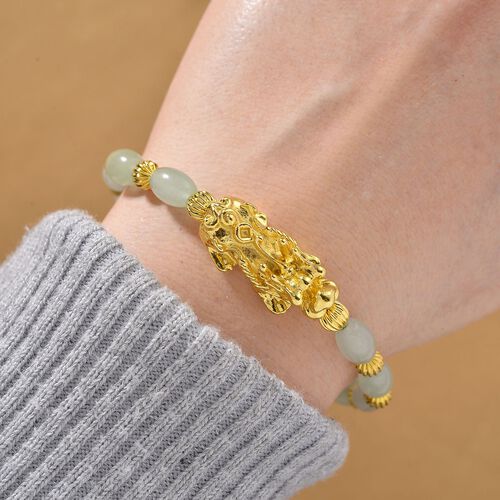 Grüner Aventurin Pixiu Armband, flexibel, gelb vergoldet ca. 35.00 ct image number 1