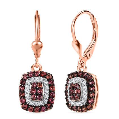 D'Joy AA Padparadscha Saphir, Wei&szlig;er Zirkon Ohrringe 925 Silber 750 Ros&eacute;gold Vermeil ca. 1,58 ct.