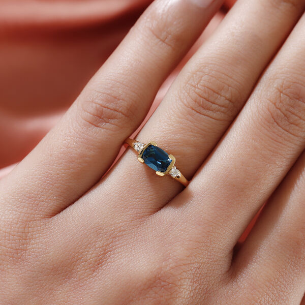 London Blau Topas und Zirkon Ring 925 Silber vergoldet image number 3