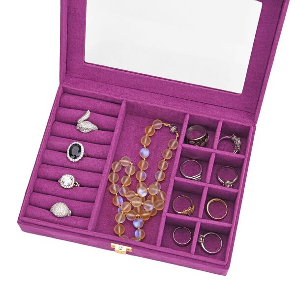 Samt Schmuckbox mit 5 Silberputztüchern, 20x15x5cm, Fuchsia image number 7