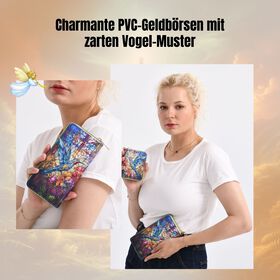 2-teiliges Geldbörsen-Set mit Vogel-Muster, 18x2,5x10 cm und 11x2,5x9 cm