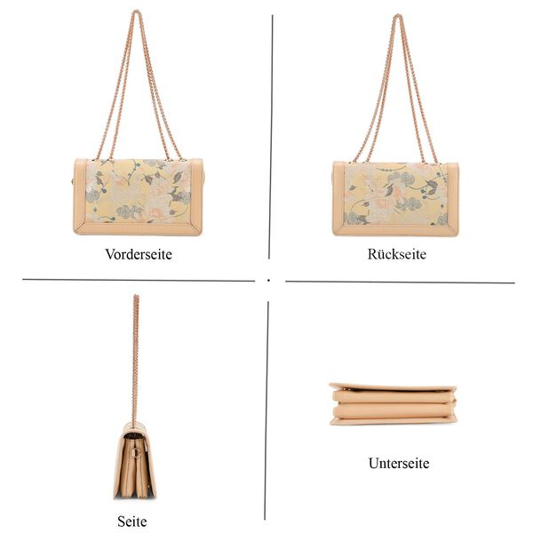 LA MAREY Brokat Crossbody Tasche aus Seide und Echtleder, 23x13x7cm, Beige image number 4