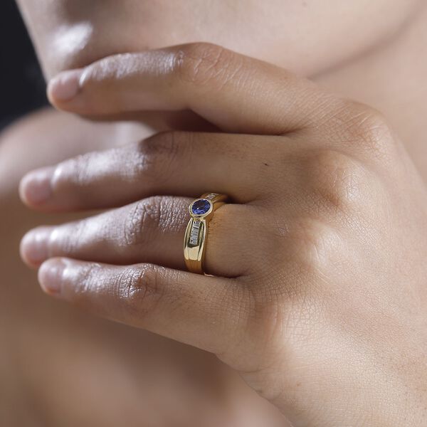 Tansanit, Wei&szlig;er Zirkon Ring 925 Silber 750 Gelbgold Vermeil (Gr&ouml;&szlig;e 19.00) ca. 0.82 ct image number 3