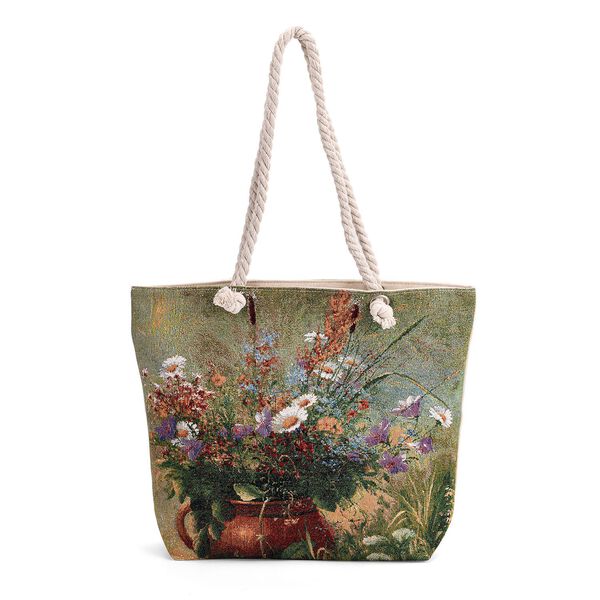 Jacquardgewebte Tasche aus Jute, 42x37x34 cm, Blumenmuster